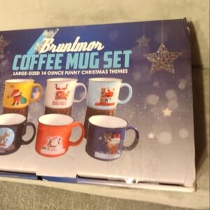 Set of Six Whimsical Christmas Mugs, 14 oz.  Camp Style, Bruntmor